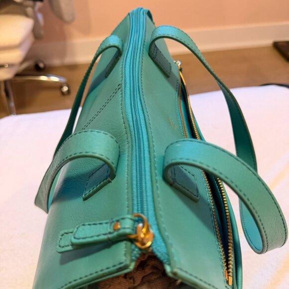 Rare Fossil Teal Satchel Leather Shoulder Bag Spring - Picture 4 of 11